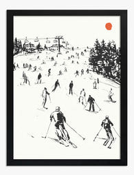 Sunlit Ski Slope Scene Art Print Black