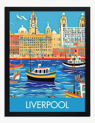 Liverpool Waterfront Scene Art Print - Black