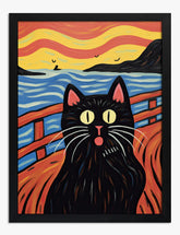 Munch’s Scream Cat Art Print - Black