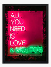 Love & Mojitos Neon Glow Art Print - Black