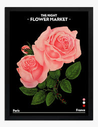 Paris Night Blooms Art Print - Black