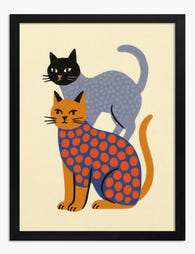 Playful Feline Duo Art Print Black