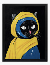Vermeer-Inspired Cat Portrait Art Print - Black