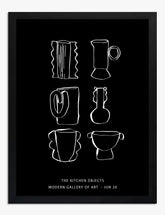 Chic Kitchen Linework Art Print - Black