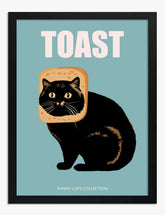 Toast Cat Whimsy Art Print Black