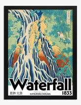 Hokusai Waterfall Serenity Art Print - Black
