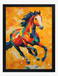 Vibrant Running Horse Art Print Black
