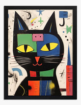 Miro-Inspired Colorblock Cat Art Print - Black