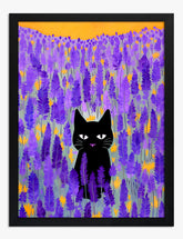 Enchanted Lavender Cat Art Print - Black