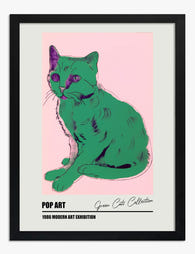 Warhol-Inspired Green Cat Art Print - Black