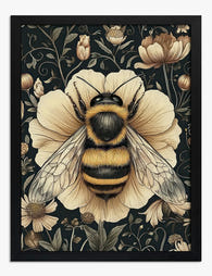 Vintage Bee & Blooms Art Print - Black