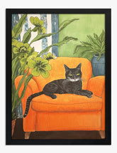 Cozy Cat Charm Art Print - Black