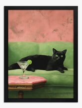 Chic Cat Lounge Art Print Black