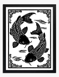 Yin Yang Koi Harmony Art Print Black