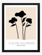 Boho Botanical Blooms Art Print - Black