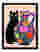 Vibrant Cat & Floral Vase Art Print - Black