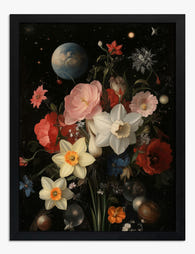 Cosmic Garden Bouquet Art Print - Black