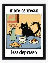 Espresso Cat Breakfast Art Print Black