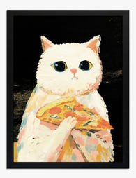 Cats Pizza Delight Art Print Black