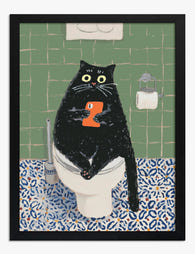 Cat’s Bathroom Break Art Print - Black