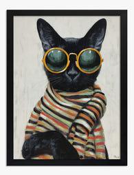 Cool Cat with Stripes Art Print - Black