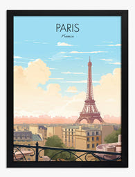 Parisian Balcony View Art Print - Black