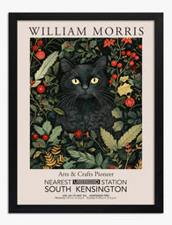 Morris Black Cat Botanical Art Print - Black
