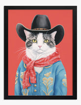 Cowboy Cat Charm Art Print - Black