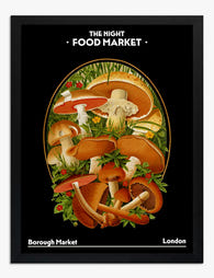 Night Market Mushrooms Art Print - Black