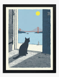 Golden Gate Cat View Art Print - Black