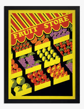 Retro Fruit Market Charm Art Print - Black