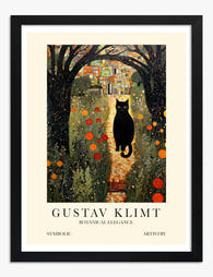 Klimts Cat Garden Art Print Black Frame