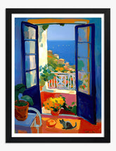 Amalfi Window View Art Print Black Frame