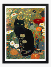 Klimts Garden Cat Art Print Black Frame