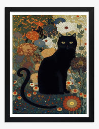 Black Cat Meadow Art Print Black Frame