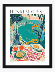 French Dining Scene Art Print Black Frame