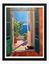 Coastal Cat Charm Art Print Black Frame