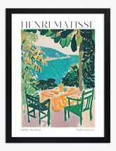 Coastal Dining Scene Art Print Black Frame