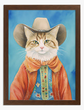 Cowboy Cat Charm Art Print - Brown