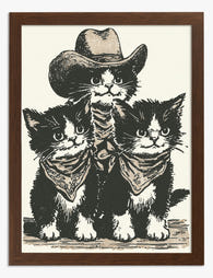 Cowboy Kittens Trio Art Print Brown