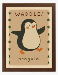 Penguin Parade Art Print Brown