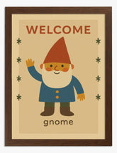 Cheerful Gnome Welcome Art Print Brown