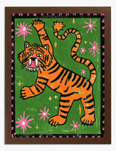 Playful Tiger Parade Art Print - Brown