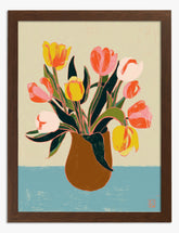 Tulip Glow Bouquet Art Print - Brown