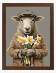 Cozy Sheep & Blooms Art Print - Brown