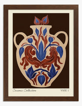 Red & Blue Botanical Vase Art Print - Brown