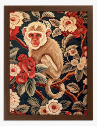 Monkey & Blossoms Delight Art Print - Brown