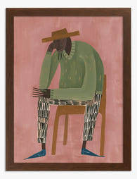 Thoughtful Figure in Green Art Print - Brown