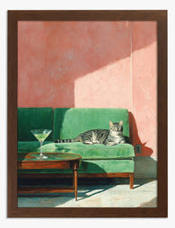 Sunlit Cat & Cocktail Moment Art Print - Brown