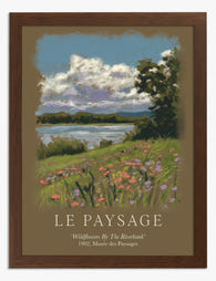 Riverbank Wildflowers Landscape Art Print - Brown